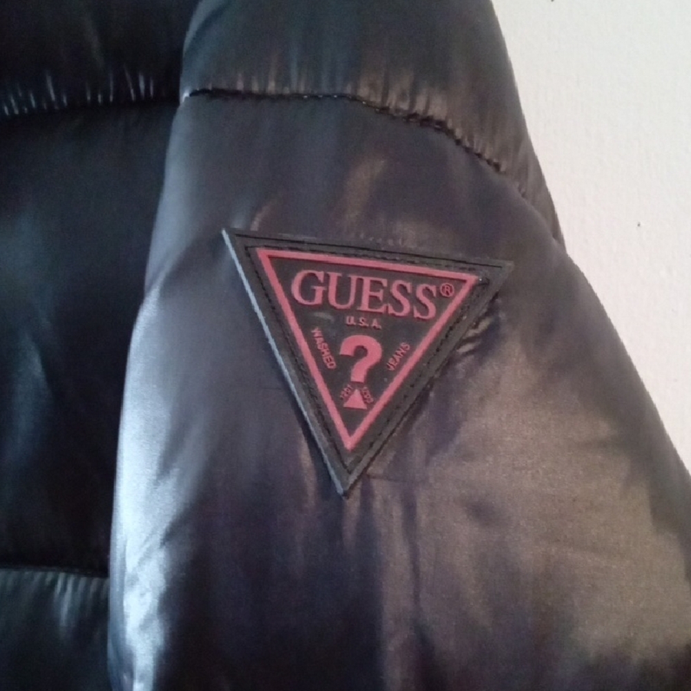 GUESS Black Puffer Coat with Deep Red Interior - Picture 3 of 9
